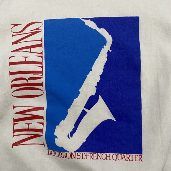 Vintage New Orleans Bourbon St French Quarter 80s Saxophone Cap Sleeve Shirt L - Picture 2 of 5